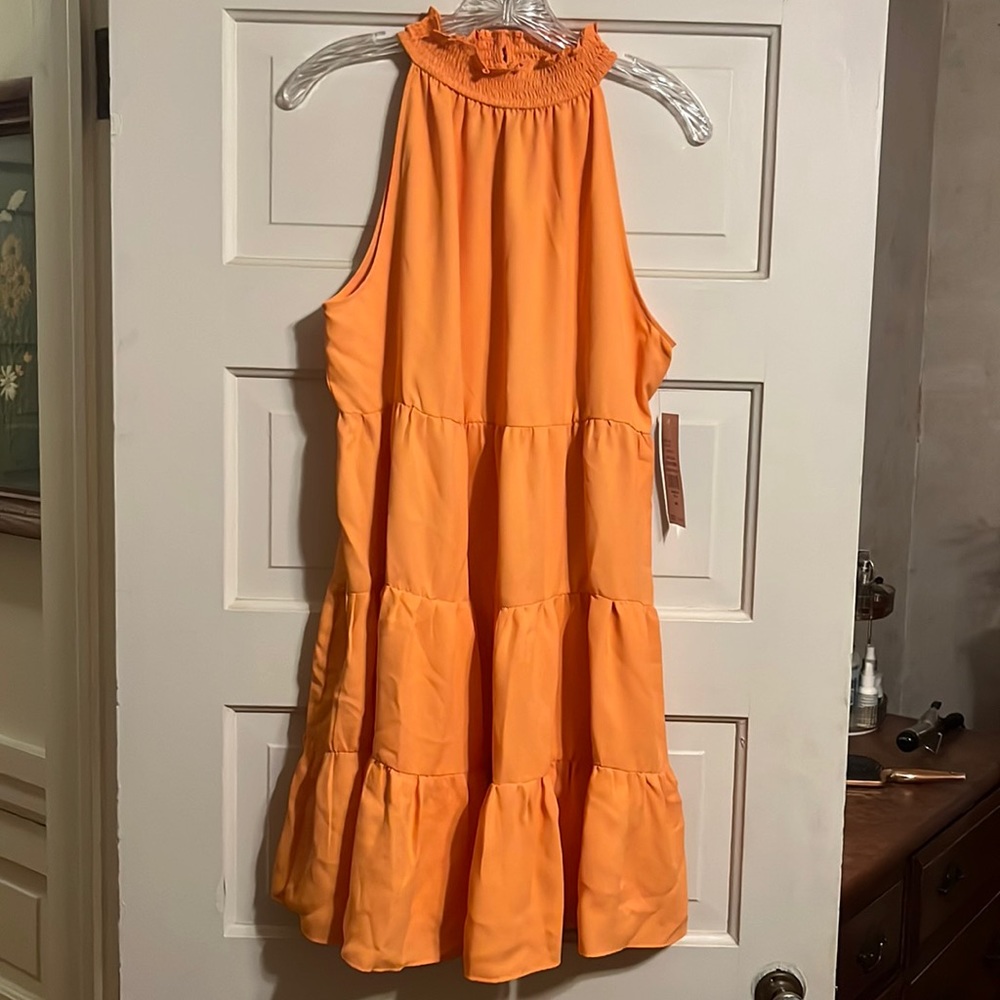 Sleeveless Tiered Halter Dress in Orange